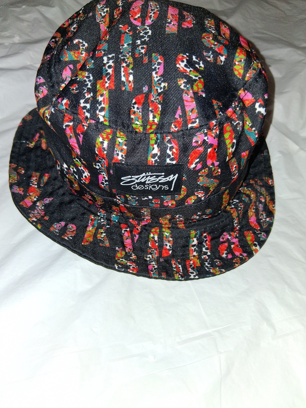 Stussy Designs Black Multicolor Pattern Bucket Hat